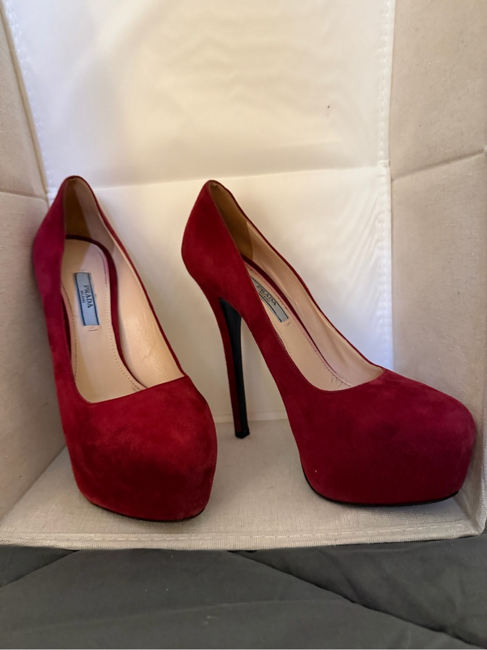 Prada Burgundy Red Suede Platform Stiletto Heels